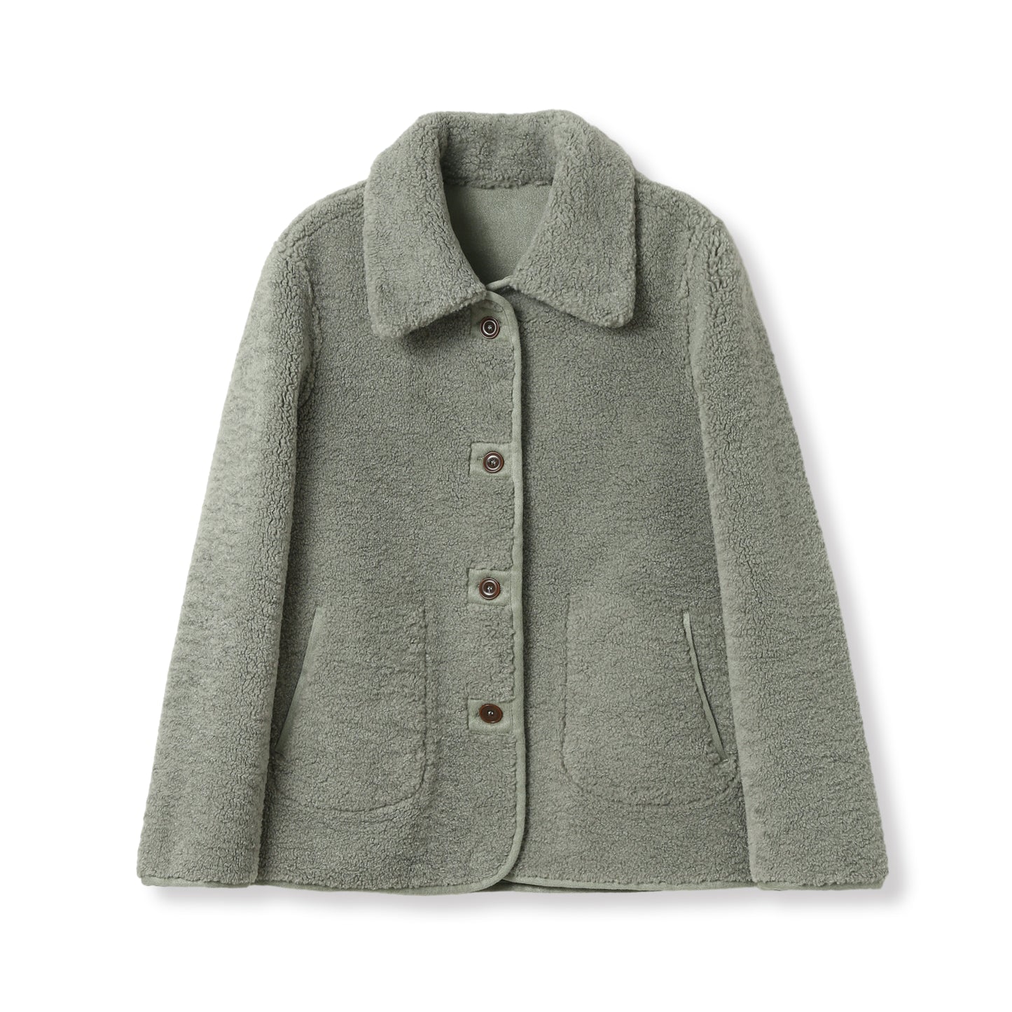 A042 - Manteau court réversible en fausse fourrure Vert Fumé