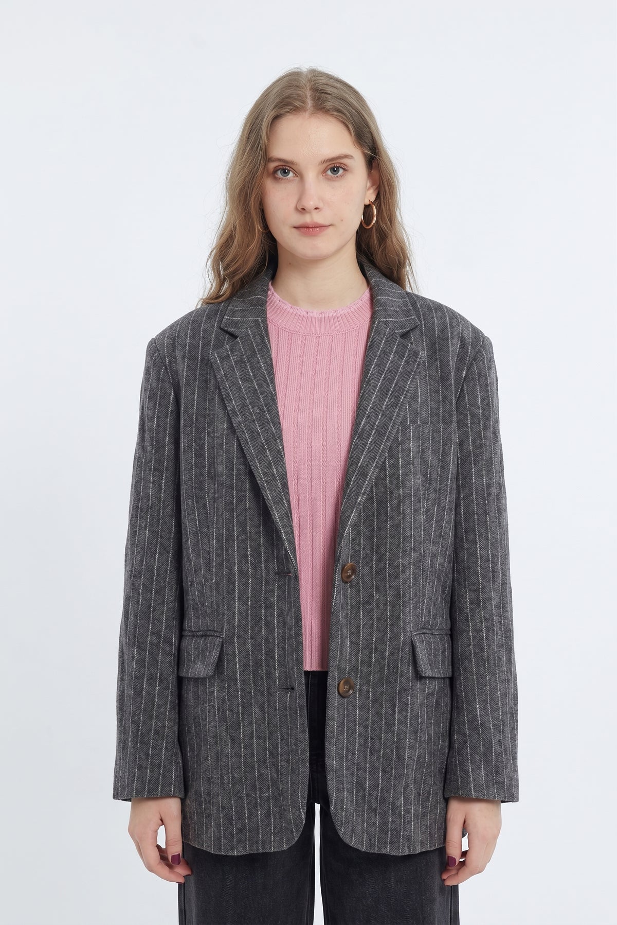 Blazer Manteau en Laine à Rayures