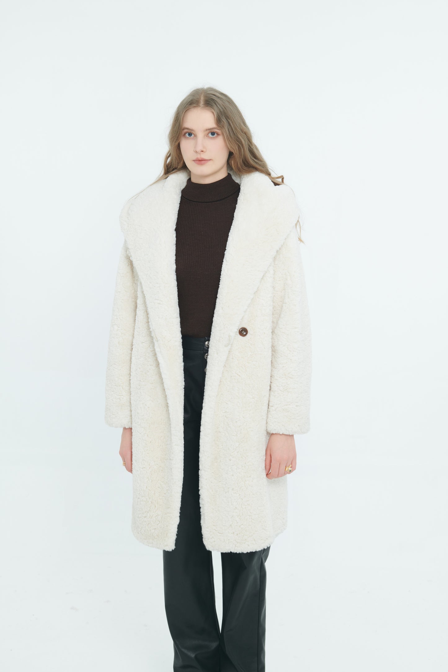 A011 - Manteau réversible mi-long avec capuche couleur Ecru