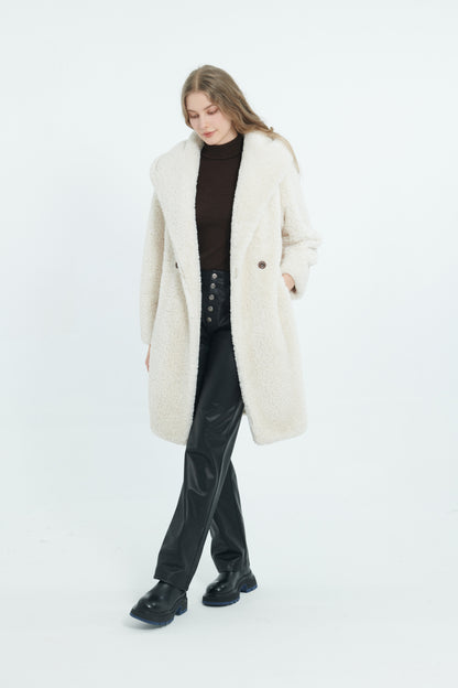 A011 - Manteau réversible mi-long avec capuche couleur Ecru