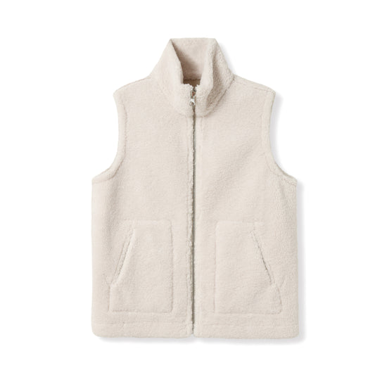 A049 - Gilet femme sans manches réversible en fausse fourrure Ecru