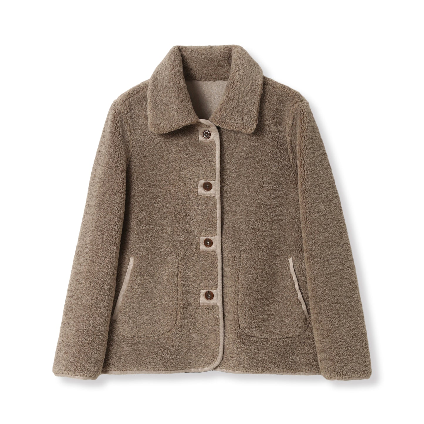 A042 - Manteau court réversible en fausse fourrure Taupe