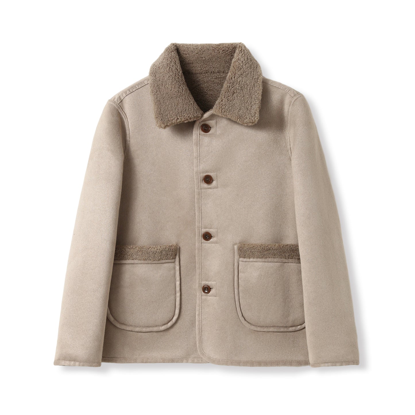 A042 - Manteau court réversible en fausse fourrure Taupe