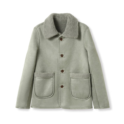 A042 - Manteau court réversible en fausse fourrure Vert Fumé