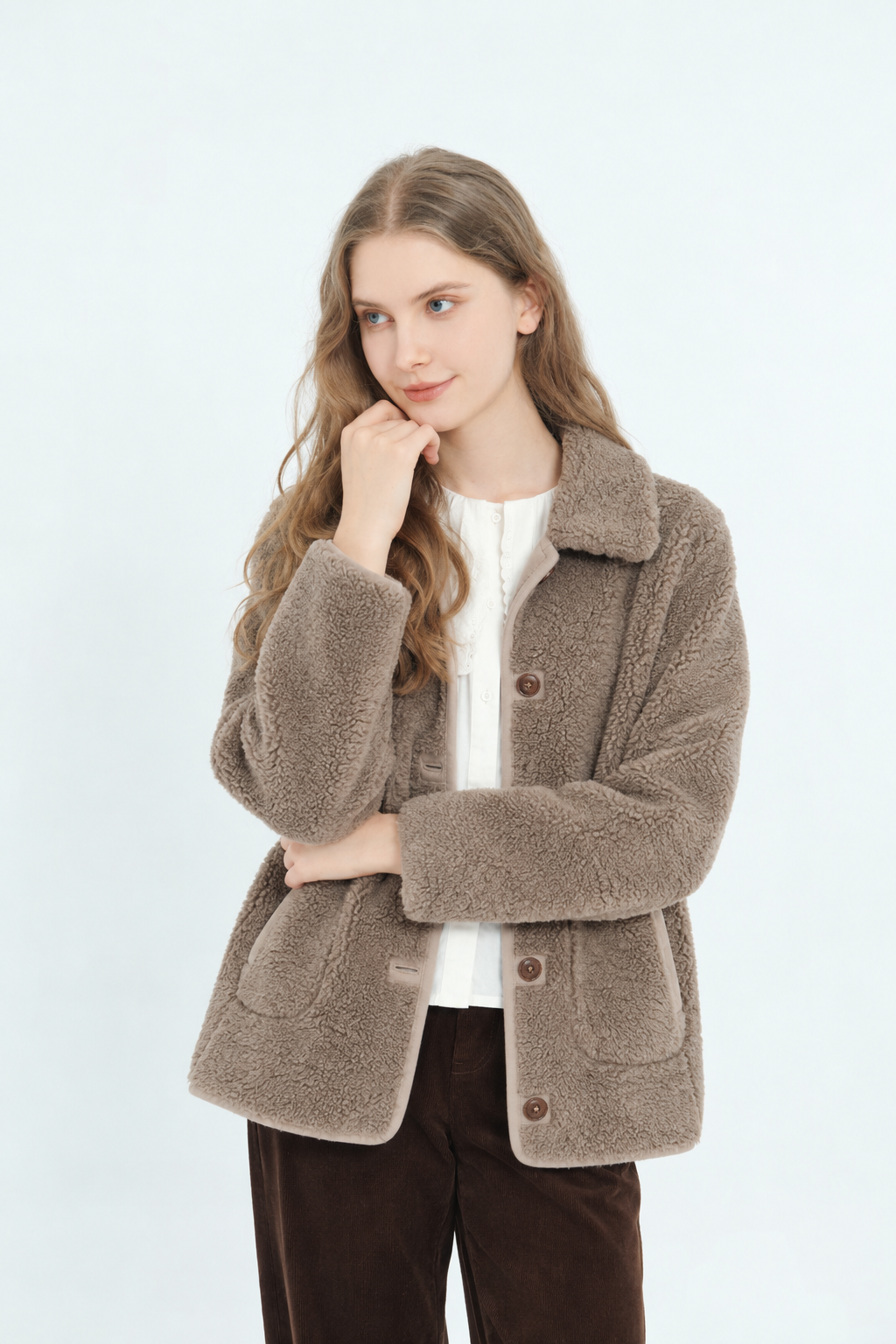Manteau Court Réversible en Fausse Fourrure Sherpa - Taupe