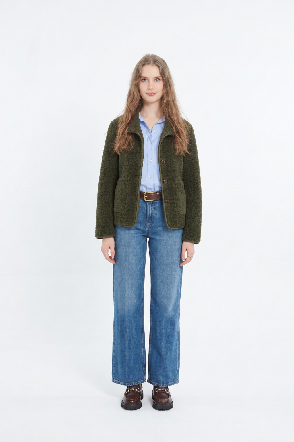 Manteau Court Réversible en Fausse Fourrure Sherpa - Kaki
