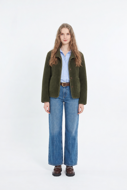 Manteau Court Réversible en Fausse Fourrure Sherpa - Kaki