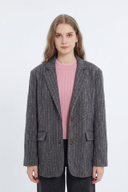 Blazer Manteau en Laine à Rayures