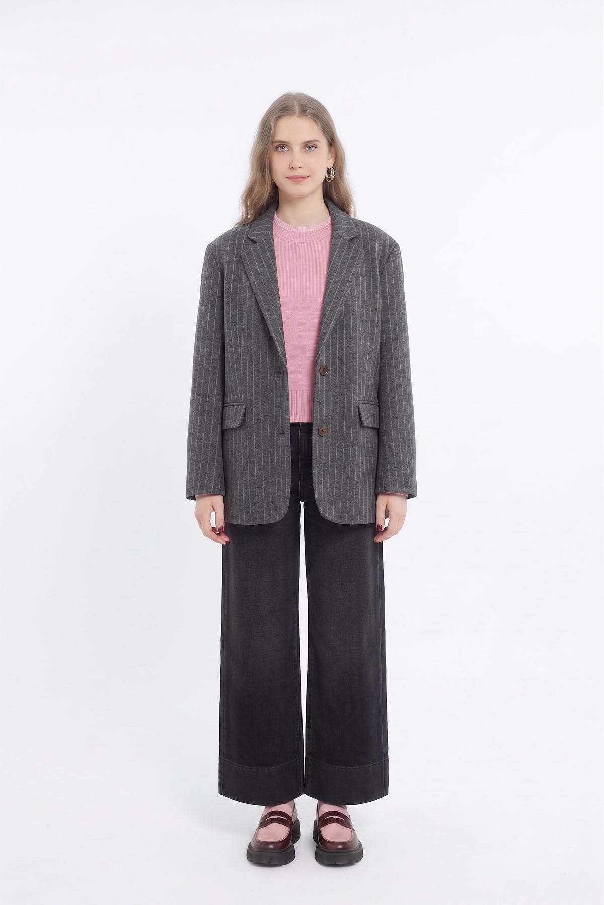 Blazer Manteau en Laine à Rayures