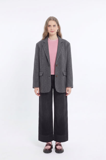 Blazer Manteau en Laine à Rayures