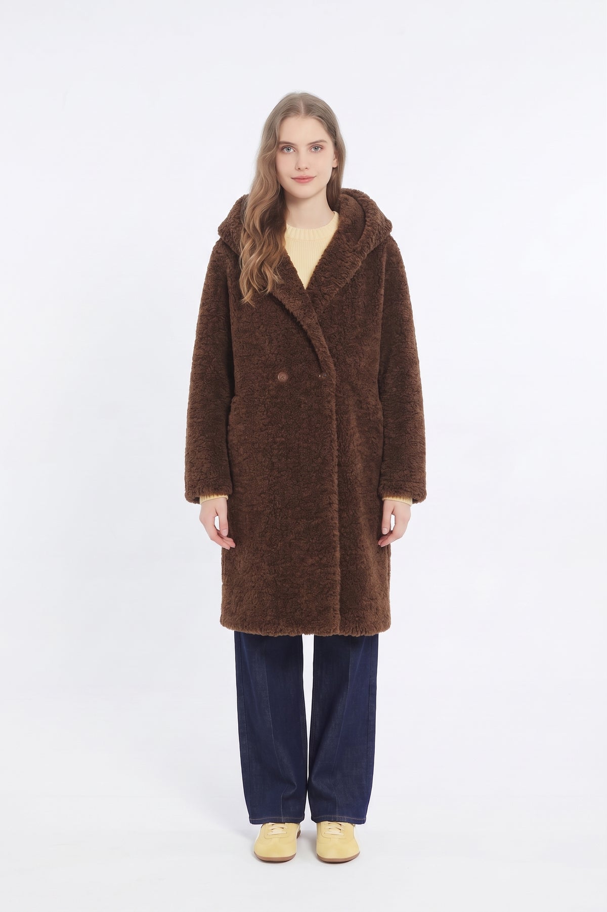 Manteau Réversible à Capuche en Fausse Fourrure - Choco