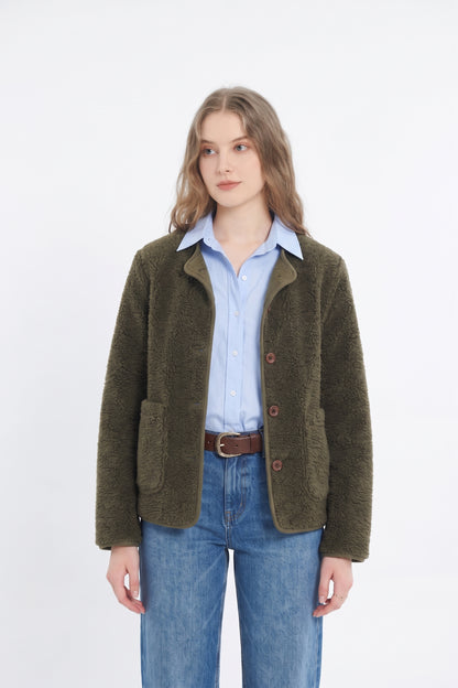 Manteau Court Réversible en Fausse Fourrure Sherpa - Kaki