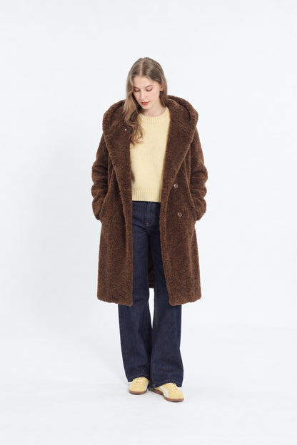 Manteau Réversible à Capuche en Fausse Fourrure - Choco