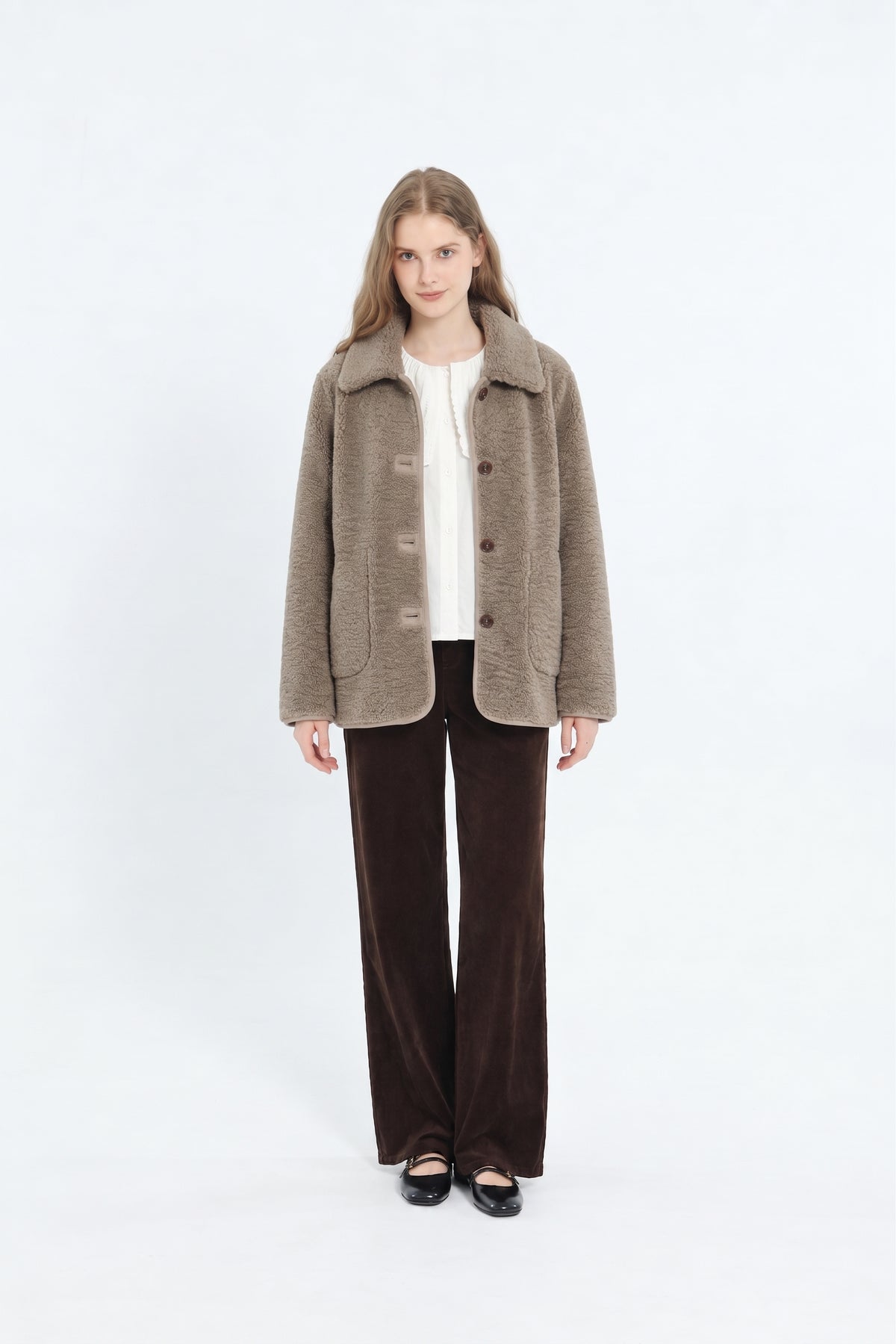 Manteau Court Réversible en Fausse Fourrure Sherpa - Taupe