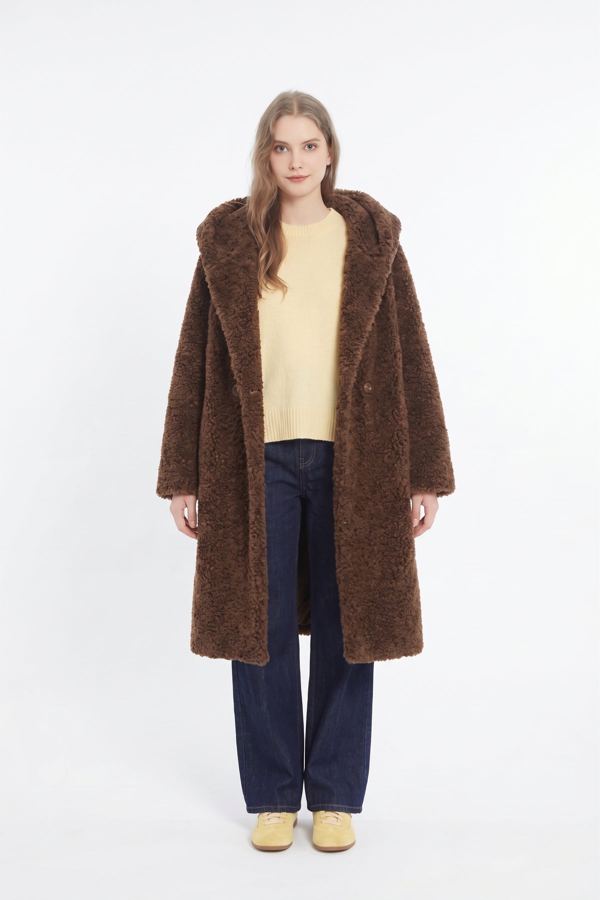Manteau Réversible à Capuche en Fausse Fourrure - Choco