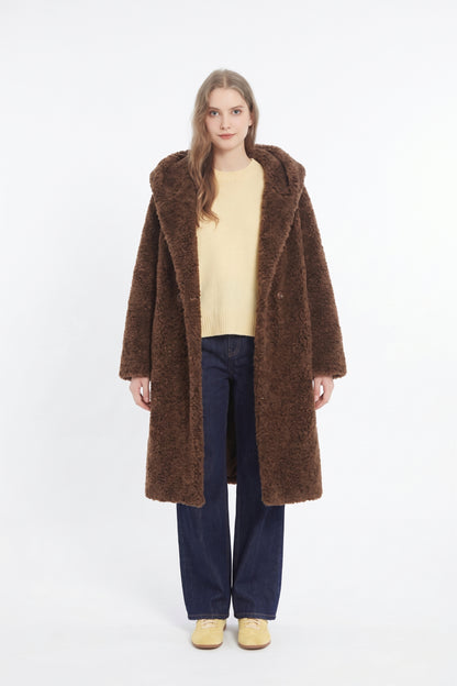 Manteau Réversible à Capuche en Fausse Fourrure - Choco
