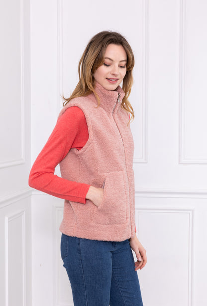 A049 - Gilet sans manches réversible en fausse fourrure couleur Vieux Rose