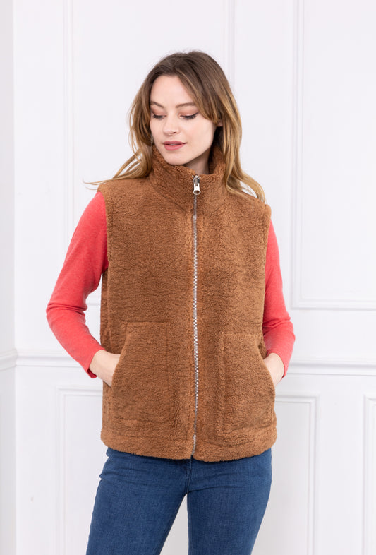 A049 - Gilet sans manches réversible en faussr fourrure Camel